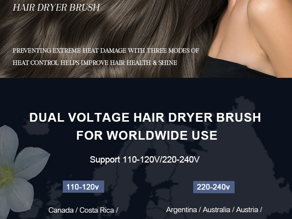 Travel Dual Voltage Hair Dryer Brush 110v~240v
