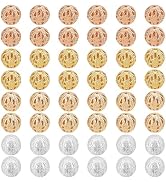 PH PandaHall 100pcs Hollow Out Beads 4 Colors 8mm Round Beads Hollow Brass Beads Golden Bracelet ...