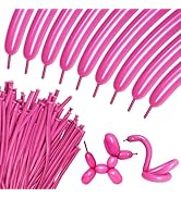 100Pcs Hot Pink 260 balloons, Thickening Latex Rose Red 260q Balloons for Animal Model, Long Twis...