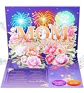 Pop Up Mom Birthday Card with Lights &amp; Music, 3D Happy Birthday Card for Mom, Flowers Fireworks G...