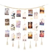 Dahey Macrame Wall Hanging Photo Display Dorm Wall Decor Boho Collage Picture Frame with Wooden B...