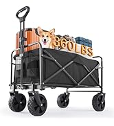 Sweetcrispy Collapsible Foldable Wagon Cart, Large Capacity Garden Cart with Wheels, Heavy Duty U...