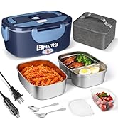 LBMVRB Electric Lunch Box for Adults, 80W Fast Heating, Portable Food Warmer with 2-Pack Stainles...