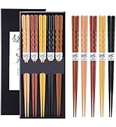 MFJUNS 10-Pairs Set of Wooden Chopstick - Reusable Chopsticks and Minimalism Japanese Chopsticks ...