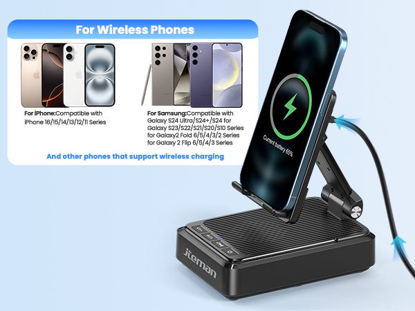 Wireless charging station for mobile phones