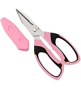 BoFuYuan 8-Inch Utility Scissors All Purpose Heavy Duty, Serrated Blade, Pink Comfort Grip for Cu...