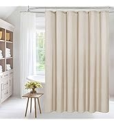 MitoVilla Beige Shower Curtain Liner Set with Plastic Hooks, Cream Fabric Shower Curtain Liner fo...