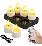 SoulBay Rechargeable Tea Lights Candles, 6pcs Flameless Candles with Remote Timer &amp; Charging Base...