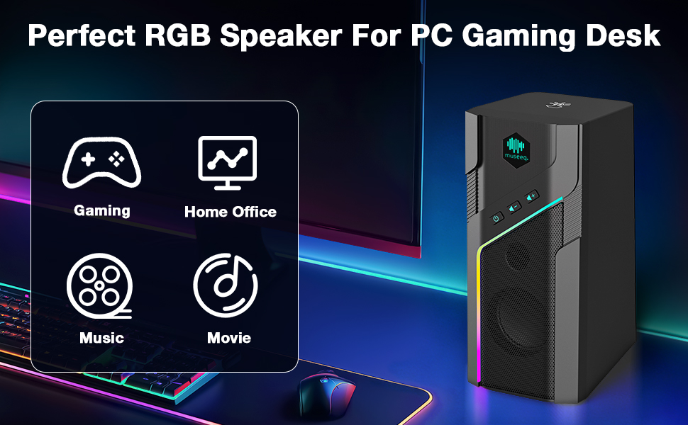 Museeq 2.0 USB Powered RGB PC Gaming Desktop Computer Bluetooth Speakers