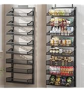 POKIPO 8-Tier Over the Door Pantry Organizer, Large Metal Door Spice Rack with Adjustable Basket,...