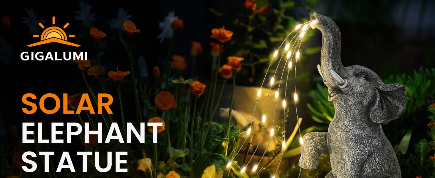 Solar elephant statue, garden decor