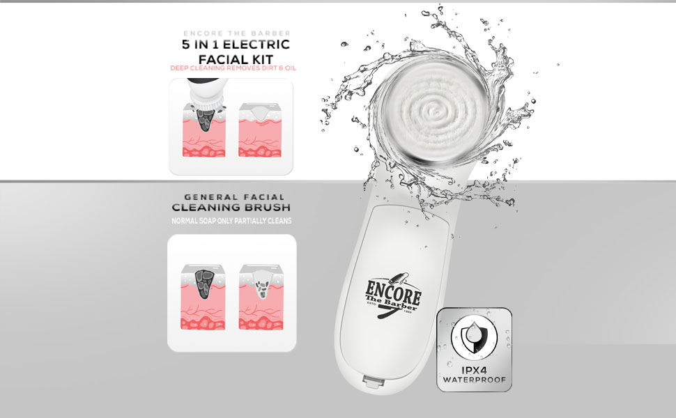 ?Encore The Barber Electric Facial Massager Kit 5-in-1 facial cleansing massage system ,waterproof