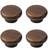 Wealrit 4 pcs Round Wood Cabinet Knobs with Screws,Black Walnut Drawer Knobs,Flat Top Cabinet Han...