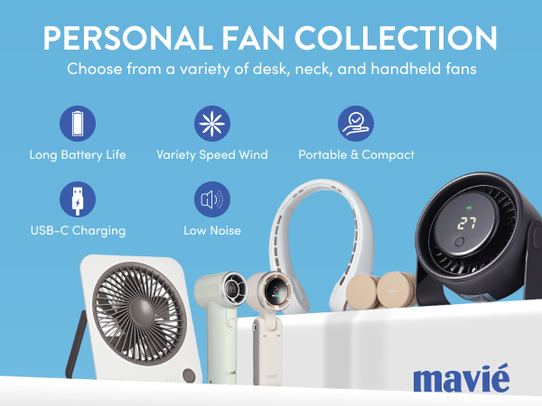 mavie personal fan portable neck cooling hands free bladeless airflow rechargeable quiet small turbo