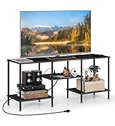 OYEAL Black Bedroom TV Stand with Storage Cabinet up to 50 inch TV, Small TV Console Table with P...