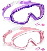 Water Space 2 Pack Swimming Goggles for Kids Boys Girls 3-15, Wide Vision Anti-fog UV Protection ...