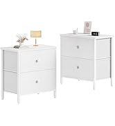 BOLUO White Nightstands Set of 2, 2 Drawer Dresser for Bedroom Night Stand Small Dresser End Tabl...