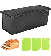 2.2lb Pullman Loaf Pan with Lid, 13inch SP-031 Bread Pan with Dough Scraper Cutter, Black Covered...