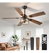 Depuley 52-Inch Ceiling Fans with Lights: Caged Ceiling Fans Dual Finish 5 Blades - Rustic Ceilin...