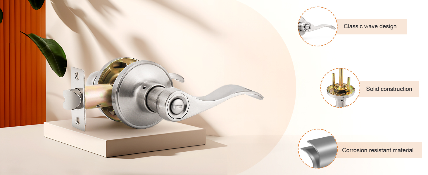 satin nickel privacy door lever wave shape handle