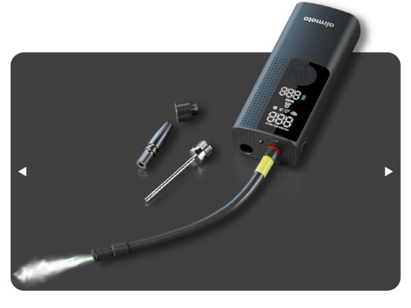 Airmoto digital tire inflator with LED screen displaying real-time pressure on car tire