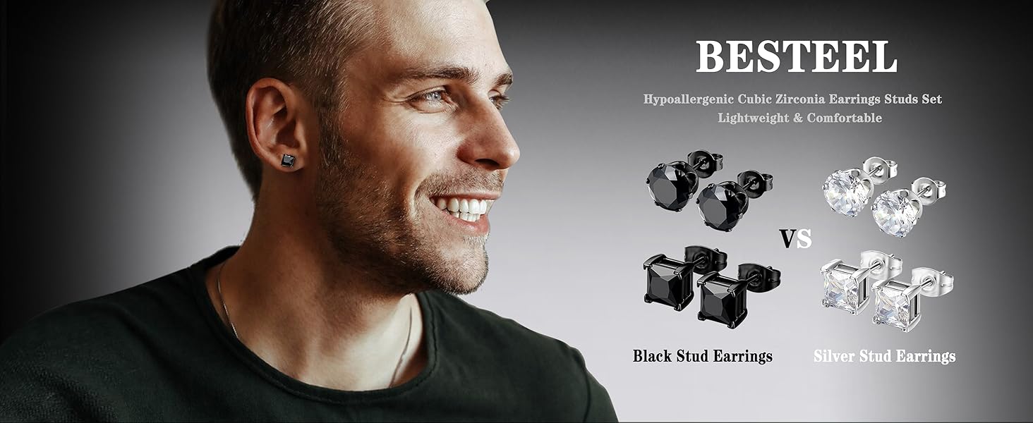 Cubic Zirconia Black Stud Earrings