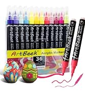 ArtBeek 36 Colors Acrylic Paint Markers, Paint Pens with Brush Tip, Pumping Reversible Acrylic Pa...