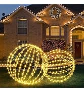 Joomer 2 Pack Christmas Big Ball Lights, 20IN 272 LED Foldable Metal Sphere Lights Waterproof wit...