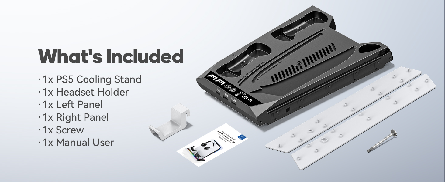 Text reads 'What's Included' showing product contents including cycling stand, manual, and parts laid out on a gray surface.