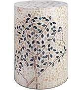 PEMAR Mother of Pearl Cylinder Drum End Table Nacre Side Stool Round Accent Table Coffee Bedside ...
