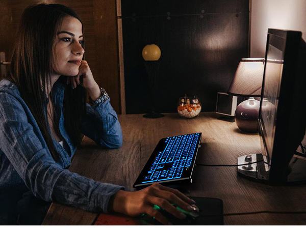 backlit keyboard at night