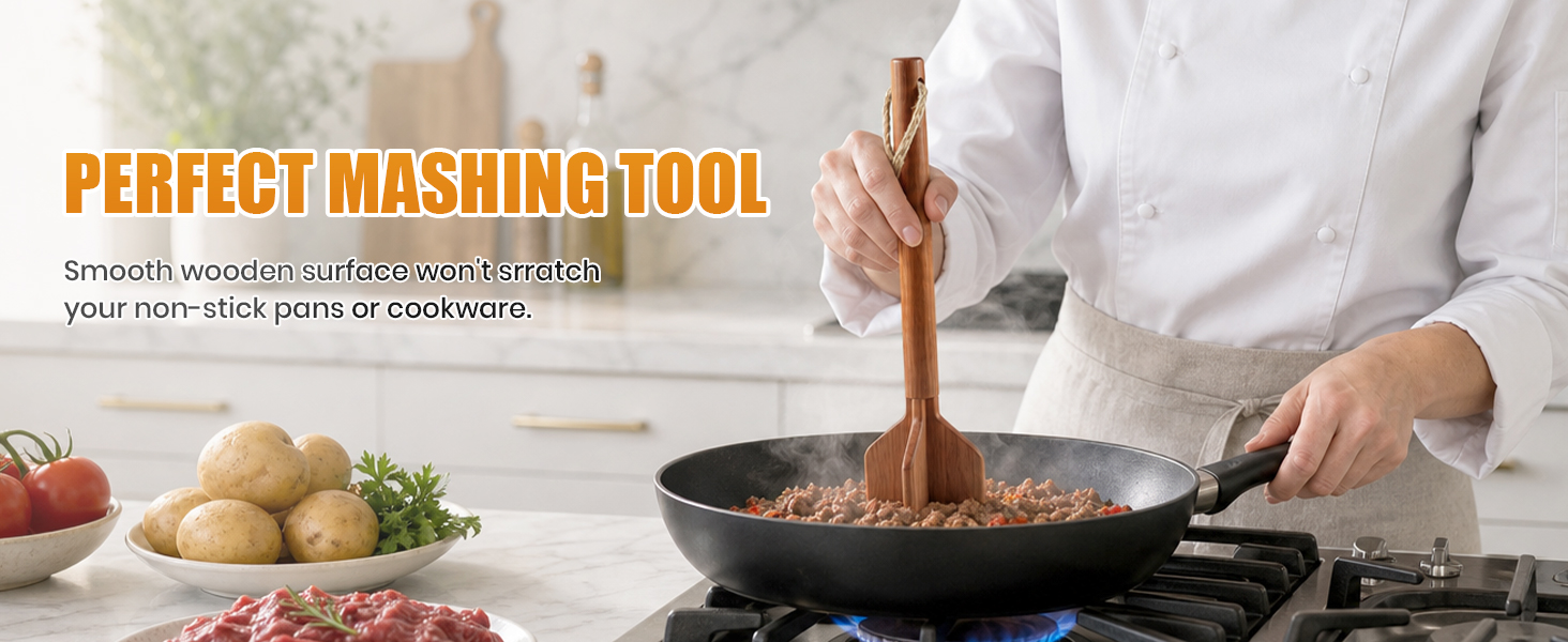 Teak Wooden Ground Beef Masher