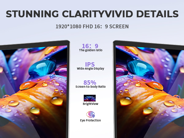 15.6 inch laptop computer with 1080P FHD IPS wide view eye protection display screen.