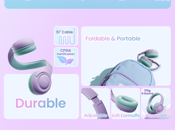 Kids over ear headphones wired for school