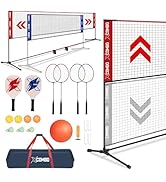 JOLORLY Badminton Sets for Backyards, Kids Volleyball Pickleball Combo Set with Net, Adjustable W...