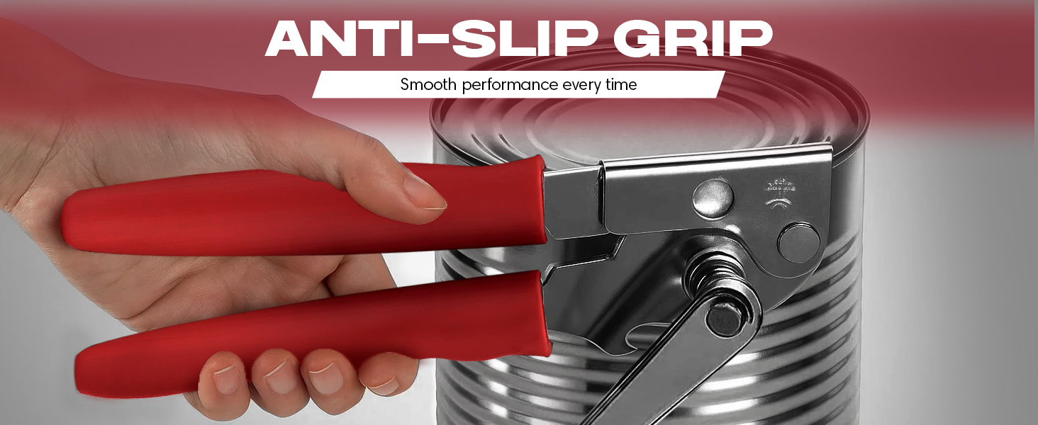 Can Opener Heavy Duty - Manual Hand Crank for Large Cans with Anti-Slip Grip - Stainless Steel