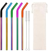 Lazycorner Reusable Stainless Steel Straws Metal Straw with Silicone Tip 5 Pcs 8mm Wide for 20/30...