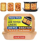 Air Fryer Liners Disposable for Dual Basket, 200Pcs 8.6x5.5 Inch Rectangle Parchment Paper for Ni...
