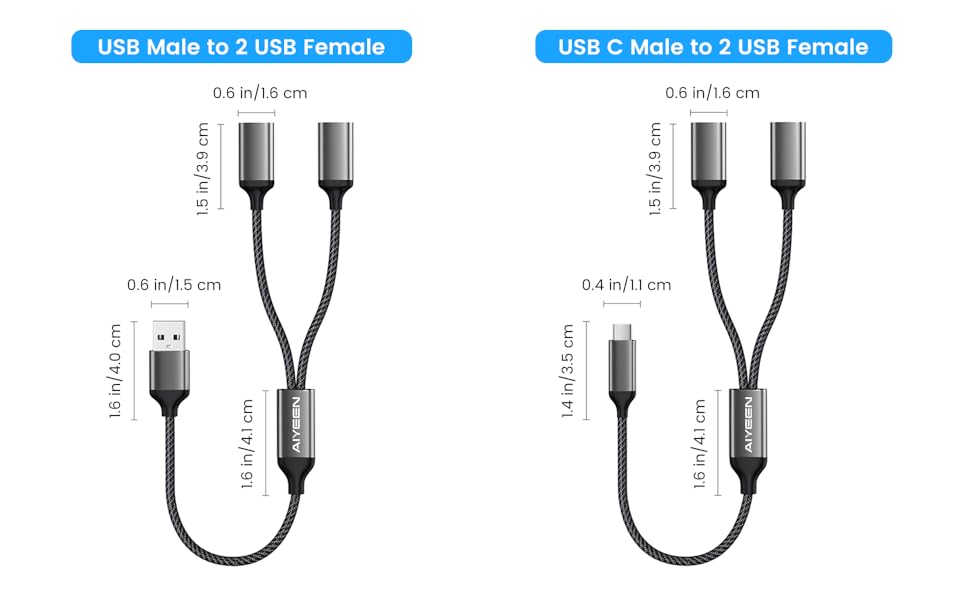 usb c male to double usb female size details