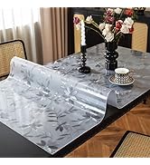 OstepDecor Floral Table Protector 36 x 60 Inch 1.5mm Thick Plastic Table Cover Frosted Table Prot...
