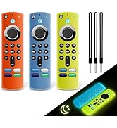 3 Pack Silicone Remote Cover Case, Anti Slip Silicone Protective Case with Lanyard(Glow Blue &amp; Gl...