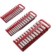 Reniteco Magnetic Socket Organizer Set, 3-Piece Red Portable Magnetic Socket Holder Tray, Heavy D...