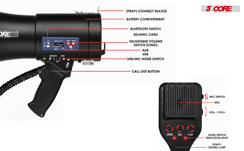 bullhorn loud horn rechargeable siren portable cheer mega phone speaker