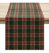Softalker Christmas Checkered Tartan Table Runner - Green Buffalo Plaid Xmas Stain Resistant Wash...