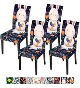 ANNA QUEEN Bunny Easter Dining Chair Covers Set of 4, Holiday Stretch Chair Covers for Dining Roo...