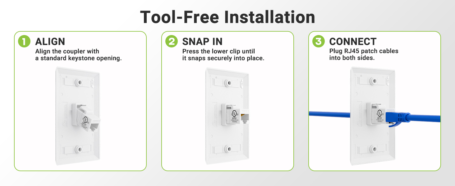 slim snap in ethernet joiner inline jack patch panel wall plate insert home office network repair
