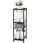 OYEAL Toilet Paper Storage Cabinet Black Small Bathroom Side Shelf with Drawer Narrow Bathroom St...