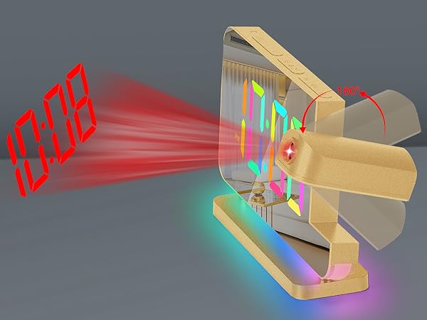 Projection Alarm Clock,7.4 in LED Mirror Digital Clocks Projection on Ceiling Wall,RGB Night Light