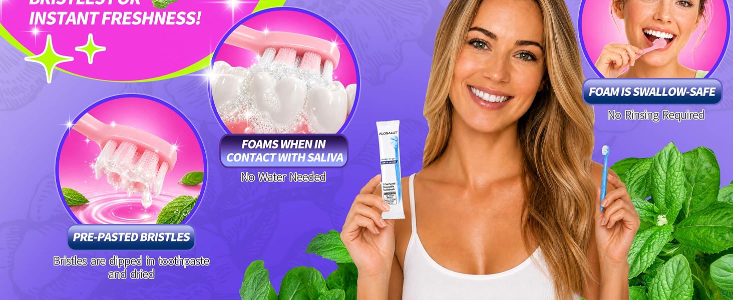Alosalut 36 Pack Pre-Pasted Mint Mini Disposable Toothbrushes