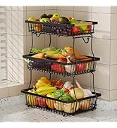 Astrorhine 3 Tier Fruit Basket for Kitchen Counter with 2 Banana Hangers, Countertop Metal Fruit ...